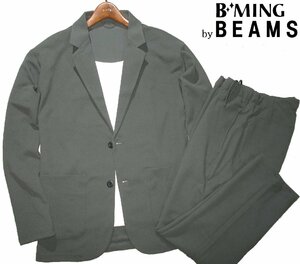 新品ラス1 軽量 L 定価1.98万▼ ビームス B:ming by BEAMS スーツ テーラードジャケット パンツ ジャージー風 上下 グレー オリーブ メンズ