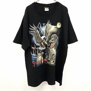 GLOW IN SG - XL メンズ インポート古着 オーバーサイズ Tシャツ 鷲 マーライオン シンガポール マリーナベイサンズ 丸首 半袖 綿100% 黒