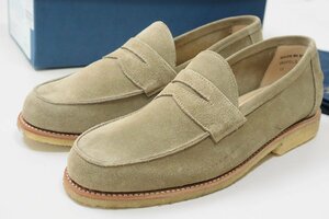 SANDERS サンダース ◆ Unlined Saddle Loafer スエード コインローファー UK7.5(約26.5cm) ベージュ 1807DLS クレープソール 箱付 ◆Z-3