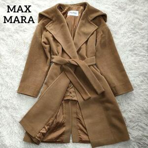 【極美品】MAX MARA マニュエラ ウールカシミヤ ガウンコート 2way 女優襟 ベルト ベルテッド 白タグ キャメル 42 L マックスマーラ