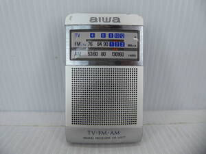 ★☆aiwa ワイドFM受信OK FM/AMポケットラジオ CR-AS77 動作品 オマケ新品電池付き☆★