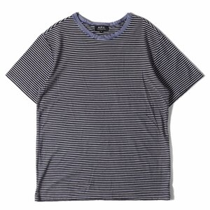 A.P.C. アーペーセー Tシャツ サイズ:M コットン ボーダー クルーネック 半袖 Tシャツ ネイビー ホワイト 紺白 日本製 ブランド