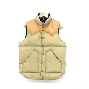 ◆Rocky Mountain FeatherBed ロッキーマウンテンフェザーベッド×ビームス ダウンベスト 38◆ ベージュ メンズ レザーヨーク アウター