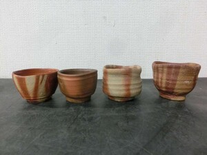 T【A7-28】【60サイズ】▲備前焼 ぐい呑み 酒器 4点セット/焼き物 陶芸品 工芸品/酒器/※傷・汚れ有