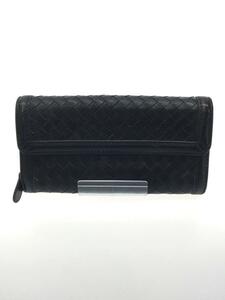 BOTTEGA VENETA◆長財布/レザー/BLK/ブラック/メンズ