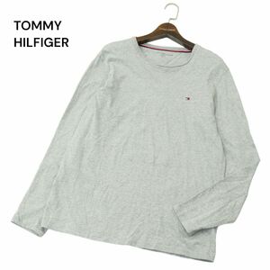 TOMMY HILFIGER トミーヒルフィガー 通年 ロゴ刺繍★ クルーネック 長袖 カットソー ロンTシャツ Sz.M　メンズ グレー　A4T03360_4#F