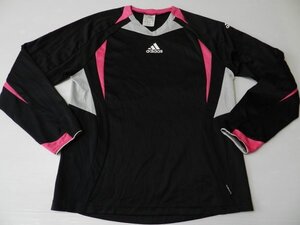 adidas/アディダス製！【★ブラック×ピンク・グレー！】長袖ウエア・VネックTシャツ！/Lサイズ