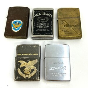 D040-■◎ ZIPPO ジッポ オイルライター 5点セット THE AMERICAN EAGLE JACK DANIELS 他 喫煙具 喫煙グッズ 4点火花有