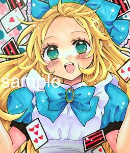 手描きイラスト 色紙　オリジナル　女の子　コピック　同人　イラスト　手描き　リボン　アリス