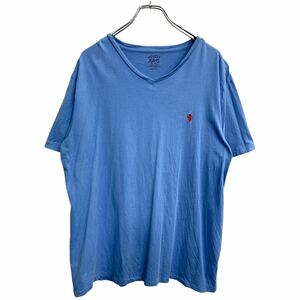 POLO Ralph Lauren 半袖 ロゴ Tシャツ XLサイズ ポロラルフローレン Vネック 刺繍 ライトブルー コットン 古着卸 アメリカ仕入 t2409-3292