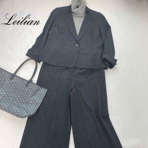 ◆大きいサイズ◆美品◆レリアン◆Leilian プラスハウス 13+/XL-3L ピンストライプ柄♪ストレッチジャケット&ワイドパンツスーツ ビジネス