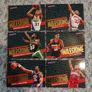 HOOPS 1995 ☆ MILESTONE 6枚セット ☆ REGGIE MILLER , DOMINIQUE WILKINS , KARL MALONE , GRANT HILL , A.C GREEN , DANA BARROS