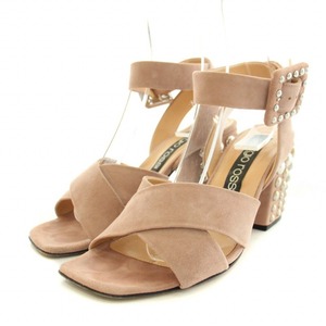 Sergio rossi Scarpe Donna Sandal オープントゥ チャンキーヒール スエード スタッズ 38.5 25.5cm ピンクベージュ ●D レディース