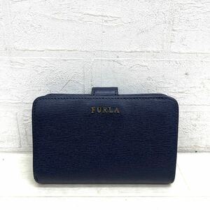 1507◎ FURLA フルラ 財布 折り畳み 二つ折り ボタン ファスナー 小銭入れ あり カジュアル ネイビー レディース