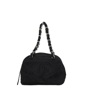 シャネル ココマーク チェーン ハンドバッグ ブラック コットン レディース CHANEL 【中古】