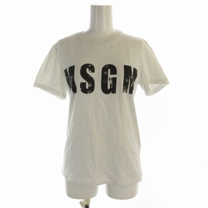 エムエスジーエム MSGM Tシャツ カットソー ロゴ プリント クルーネック 半袖 S 白 ホワイト /RO レディース