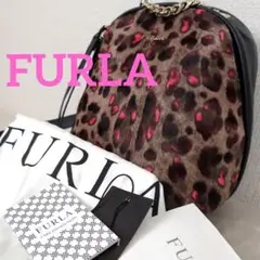 dp14 FURLA リュック 豹柄 ハラコ 本革 ゴールドチェーン