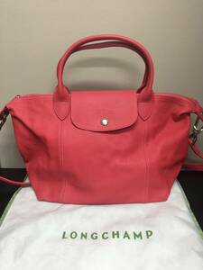 新品☆Longchamp フランス製 レザー 2Way バッグ 斜め掛け ショルダーバッグ ロンシャン 皮 ピンク 