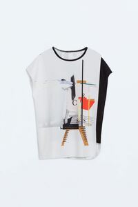 ZARA WB COLLECTION グラフィック プリント アシンメトリー ストレッチ Tシャツ 未使用 美品