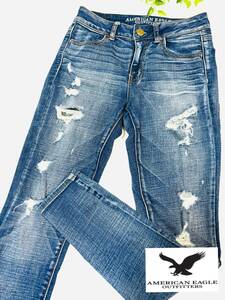 AMERICAN EAGLE OUTFITTERS アメリカンイーグルアウトフィッターズ　デニム　ジーンズ　ダメージ　スキニー　HI-RISE JEGGING　サイズUS２