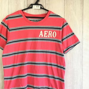 ES19-328★USA直輸入★国内未発売・格安★【AEROPOSTALE エアロポステール】ボーダー 半袖 Tシャツ【メンズ S】ピンク 刺繍ロゴ アメカジ