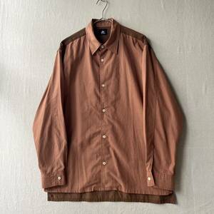 【未使用品】RED EAR Paul Smith 切替し シャツ / M リヨセル コットン ブラウン 猫目ボタン ボックス T4-05012-1262