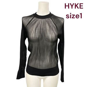 美品　HYKE シアー　ニット　メッシュ　カットソー　リブ　サイズ1 黒　ハイク　　　　　　 M4L041