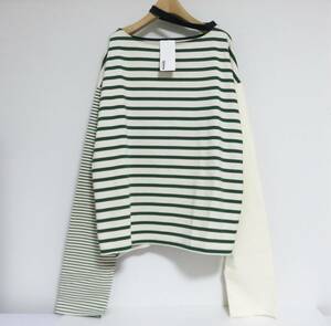 送料無料 新品 irojikake The striped t-shirt グリーン 日本製 イロジカケ ボーダー カットソー ボートネック Tシャツ Oriens 別注