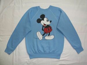 ☆ 70s80s ビンテージ MICKEY MOUSE ミッキーマウス ラグラン スウェット sizeS 水色 ☆USA古着 トレーナー Disney 染み込み 90s オールド