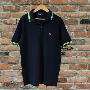 FRED PERRY フレッドペリー ティップライン ポロシャツ L 月桂樹 ブラック×ピンク 鹿の子