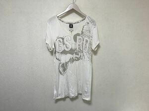 本物ジースターロウGSTAR RAWコットンロゴプリントVネック半袖TシャツメンズビジネススーツアメカジサーフXS白ホワイト