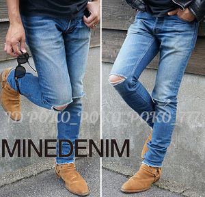 即決 １店舗限定発売 MINEDENIM マインデニム S.SLIM 野口強さんモデル 膝クラッシュ ストレッチ スキニー デニムパンツ 送料無料 （2）