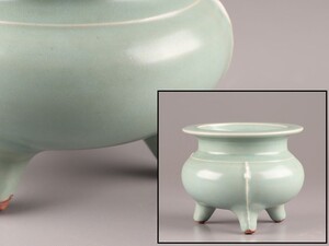 中国古玩 唐物 龍泉窯 天龍寺青磁 袴腰 香炉 時代物 極上品 初だし品 C9637