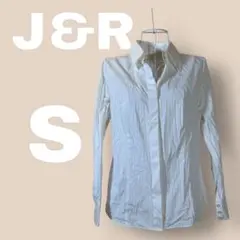 【J&R】ブラウス シャツ ストライプ 白 ホワイト S シンプル　キレイめ