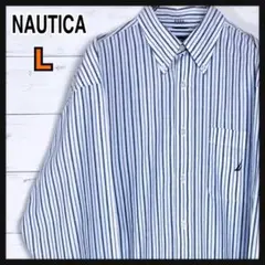 《大人気》NAUTICA☆ノーティカ☆L☆BDシャツ☆ロゴ刺繡 ☆ストライプ