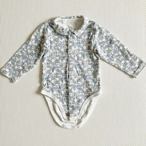 プチバトー　PETITBATEAU 長袖 ベビー服　シャツボディスーツ 動物柄　ブルー×グレー　6m67cm