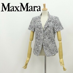 白タグ◆Max Mara マックスマーラ ストレッチ 総柄 コットン 半袖 2釦 ジャケット ホワイト×ブラック 40