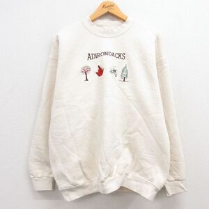 XL/古着 リー Lee 長袖 スウェット メンズ 90s アディロンダック 木 葉 刺繍 クルーネック 生成り 23sep08 中古 スエット トレーナー