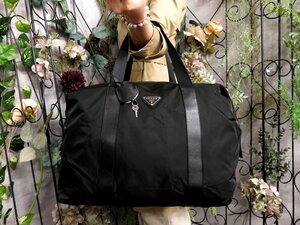 ●超美品●PRADA プラダ●三角ロゴプレート●ポコノ ナイロン サフィアーノ レザー 本革●ボストン バッグ●黒●SV金具●大容量●Js53490