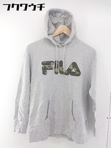 ◇ FILA フィラ 迷彩 ロゴ スウェット プルオーバー パーカー サイズL グレー レディース