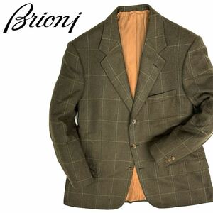 美品!!イタリア製 Brioni ブリオーニ 柔らかい カシミヤ ウール ツイード 最高峰 3B テーラード ジャケット(52)カーキ メンズ 紳士服