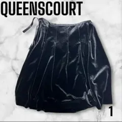 【QUEENSCOURT】1 黒 ベルベット プリーツスカート リボン付き