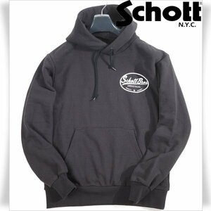 新品1円～★Schott N.Y.C ショット メンズ 長袖 ロゴ フーデッド プルオーバー パーカー M 黒 ブラック スウェット コットン綿 ◆8610◆