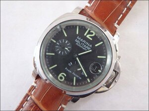 美品 MARINA MILITARE/マリーナミリターレ◆メンズ腕時計◆43mm 自動巻き パワーリザーブ デイト SS×レザー 本体のみ