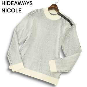 22AW HIDEAWAYS NICOLE ハイダウェイ ニコル 秋冬★ クルーネック 肩ジッパー★ウール ニット セーター Sz.48 メンズ 白　C4T09950_B#K