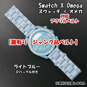 【難有り：ジャンク品】 Swatch×OMEGA スウォッチ×オメガ 対応アクリルベルト ライトブルー Ｄバックル付き