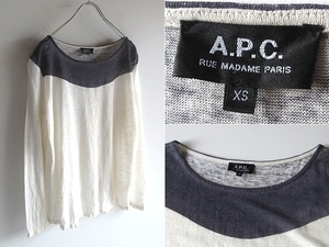 ネコポス対応 A.P.C. アーペーセー ヨークプリント リネンニット カットソー ニットソー XS エクリュ パープル 日本製