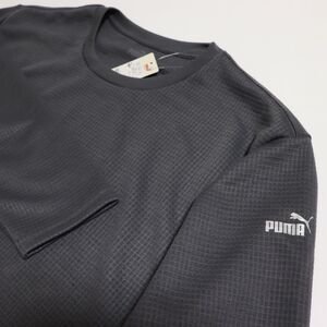 ★プーマ PUMA 新品 メンズ 快適 シンプル ロゴ入り トレーニング 長袖 ワッフル シャツ ロンT 灰 Lサイズ[4FPU116-GRY-L]三 弐★QWER★