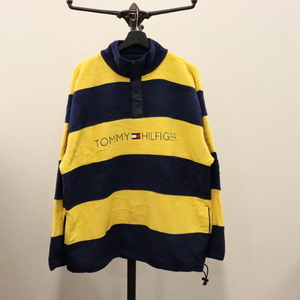 H863 90sビンテージ TOMMYHILFIGER トミーヒルフィガー フリーストップス■1990年代製 表記Lサイズ ネイビー 紺 ボーダー アメカジ 