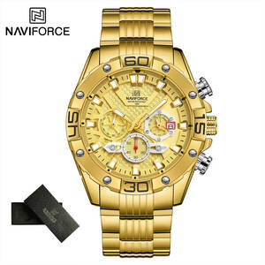 Naviforce メンズ クオーツ 腕時計 8019S ビジネス カジュアル スポーツ クロノグラフ ウォッチ ステンレス 時計 ゴールド